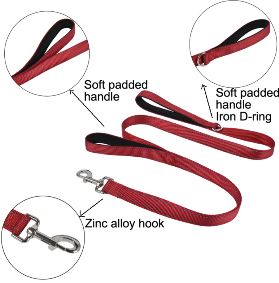 Easy to Gear Double Handle Climbing Dog Lead Reflective Nylon Pet Leash Dual Handle for Training Control