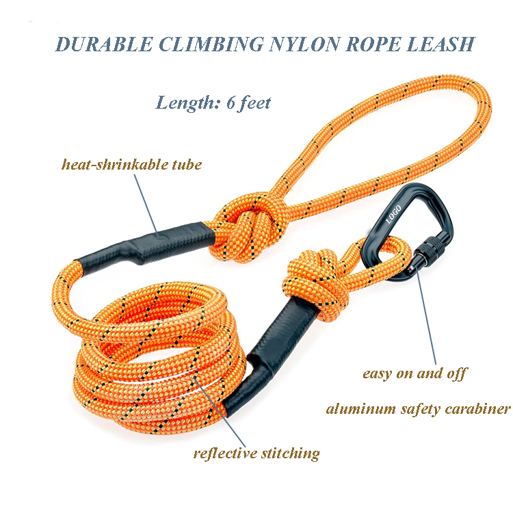 Fashion Designed Rope Pet Lead Reflective Climbing Nylon Dog Leash with a Locking Carabiner