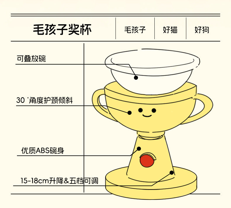 Trophy Bowl Cat Bowl Ceramic Cat Food Feeding Bowl Dog Bowl Adjustable Pet Supplies Hot Selling Pet Bowl Cat Bowl